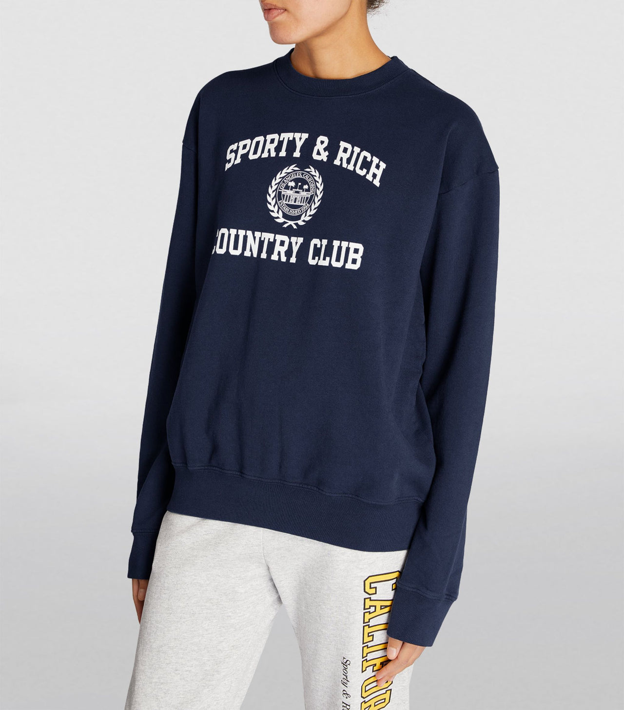 Sporty & Rich Varsity Crest Crewneck Navy/White