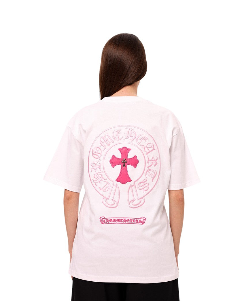 Chrome Hearts T-Shirt White With Pink Logo CH109-WT