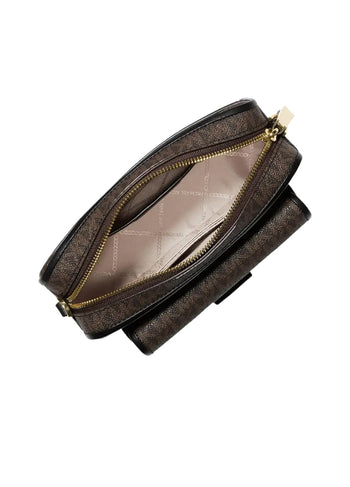 Michael Kors Bradshaw Medium Logo Camera Bag Brown Edging Black