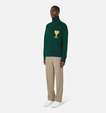AMI Paris Ami de Coeur Lurex Funnel Neck Sweater Green