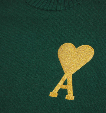AMI Paris Ami de Coeur Lurex Funnel Neck Sweater Green