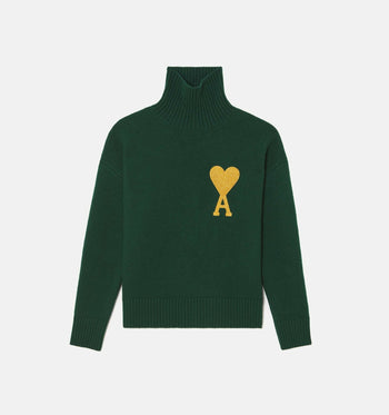 AMI Paris Ami de Coeur Lurex Funnel Neck Sweater Green