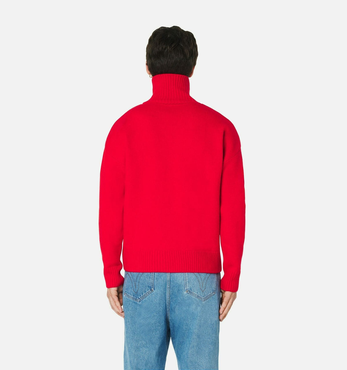 AMI Paris Ami de Coeur Lurex Funnel Neck Sweater Red