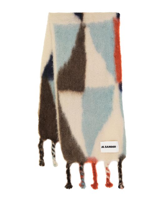 Jil Sander Geometric Mohair-Wool Scarf in Red