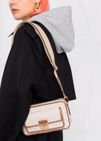 Michael Kors Bradshaw Medium Logo Camera Bag Neutrals Edging Brown