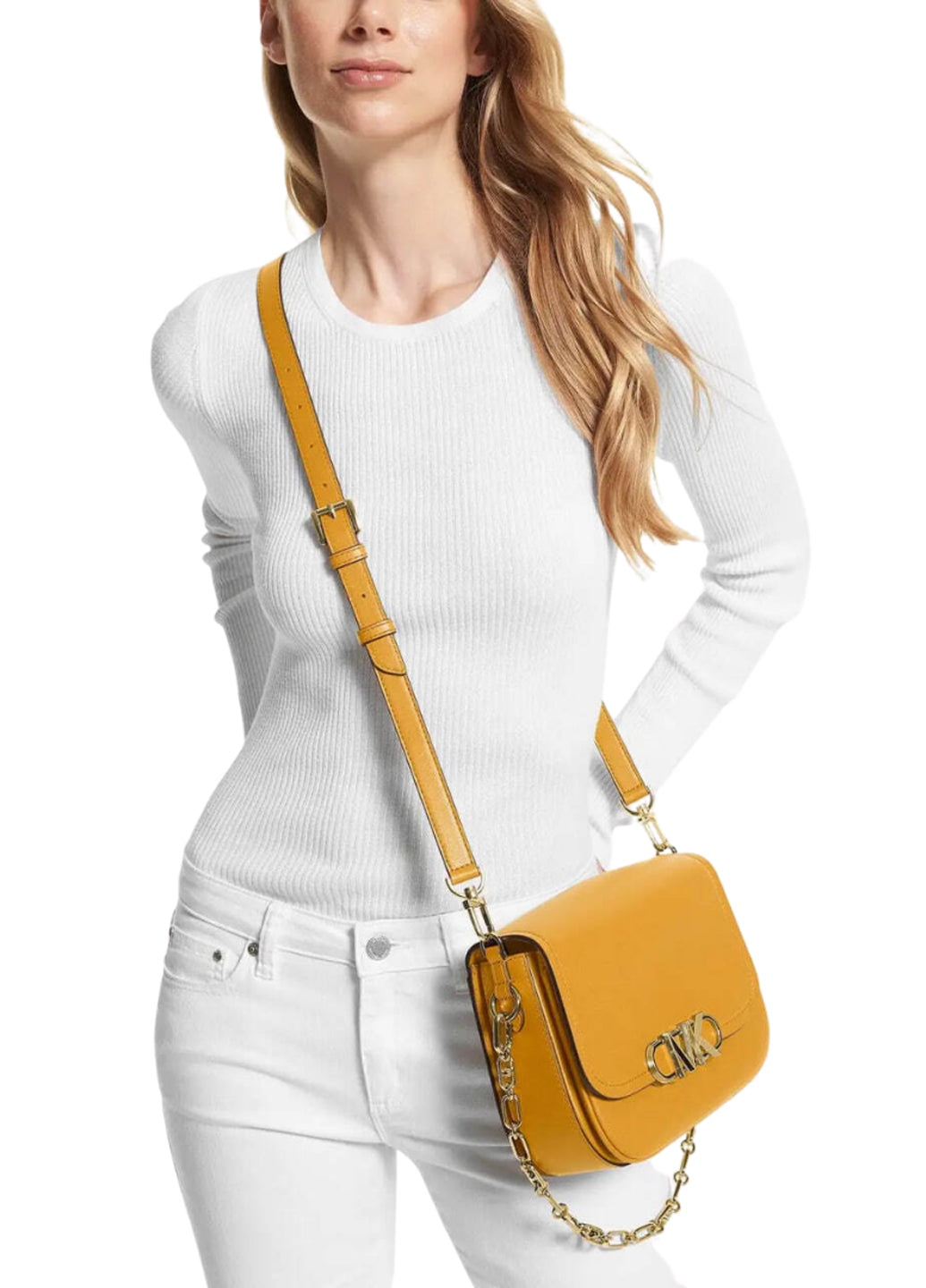 Michael Kors Parker Medium Leather Messenger Bag Marigold