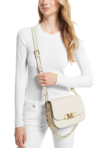 Michael Kors Parker Medium Leather Messenger Bag Cream