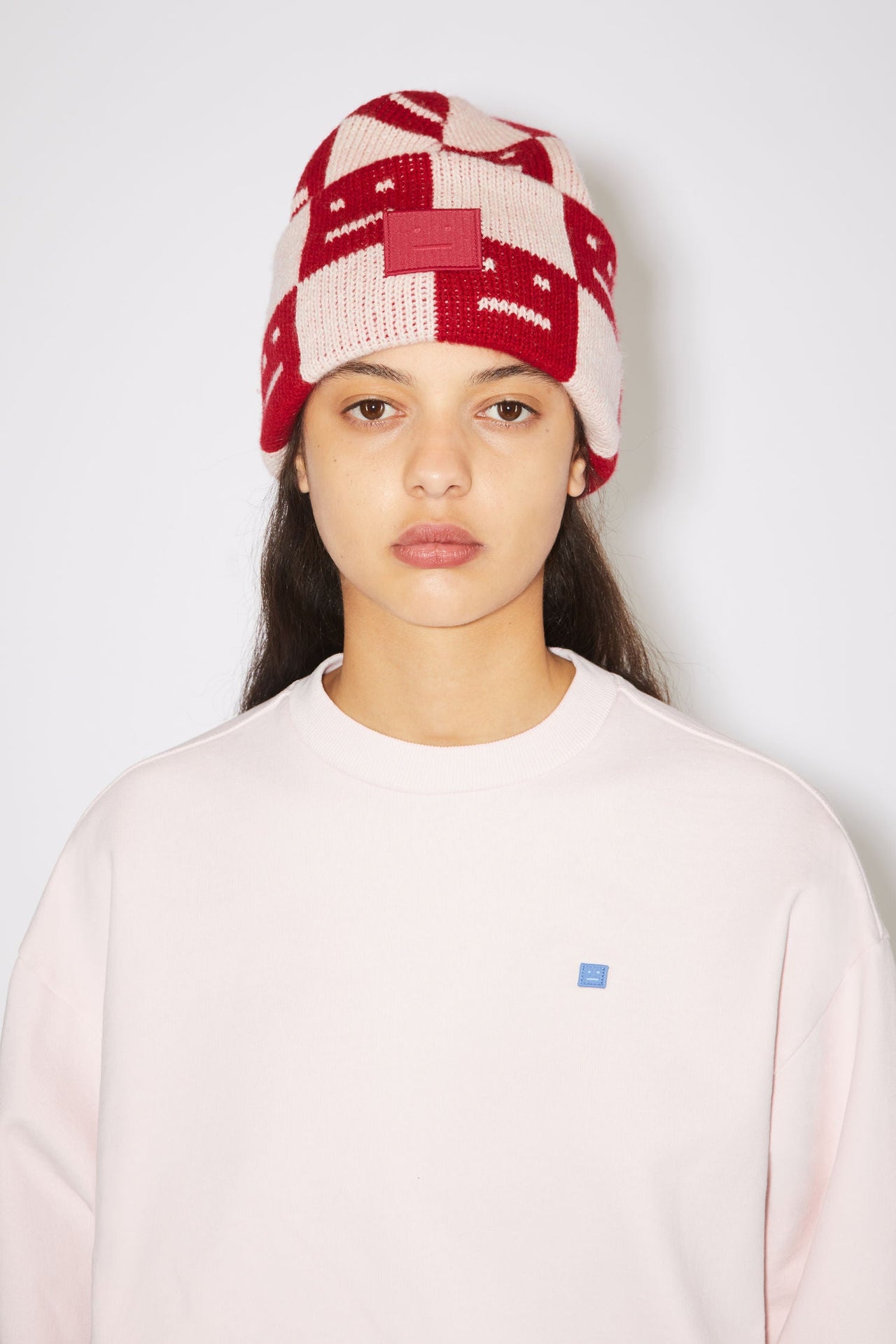 Acne Studios Rib knit beanie hat Deep red/faded pink