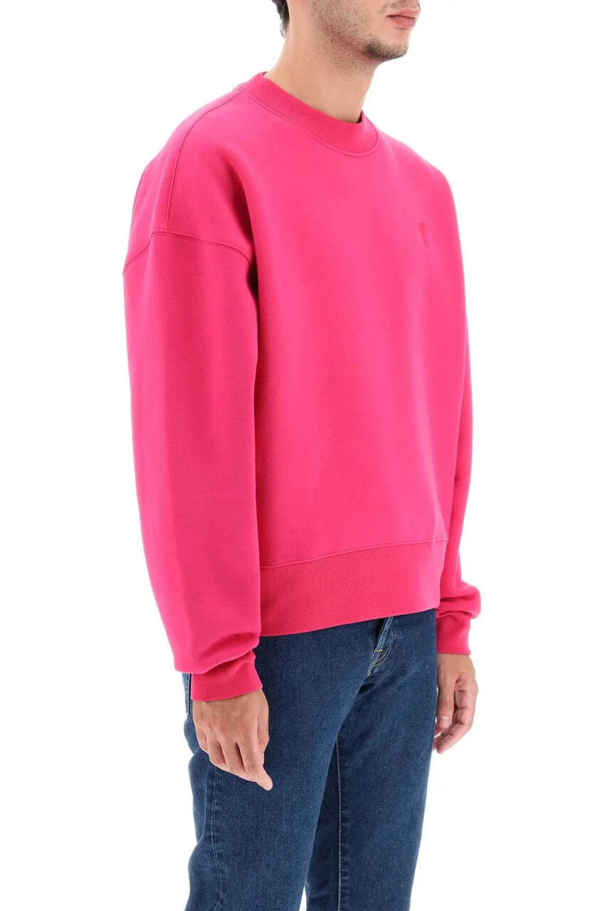 AMI Paris Oversized Cotton Fleece Sweatshirt Fuchsia