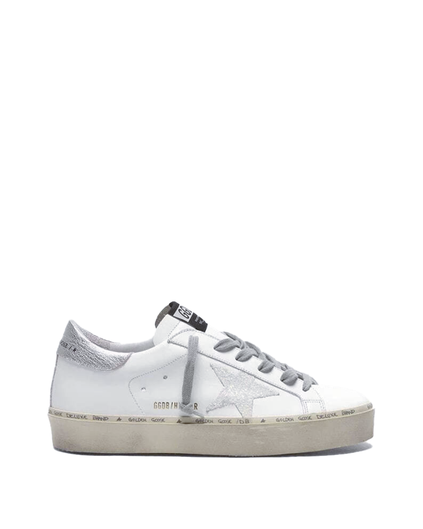 Golden Goose Hi Star White and Silver Leather Sneakers