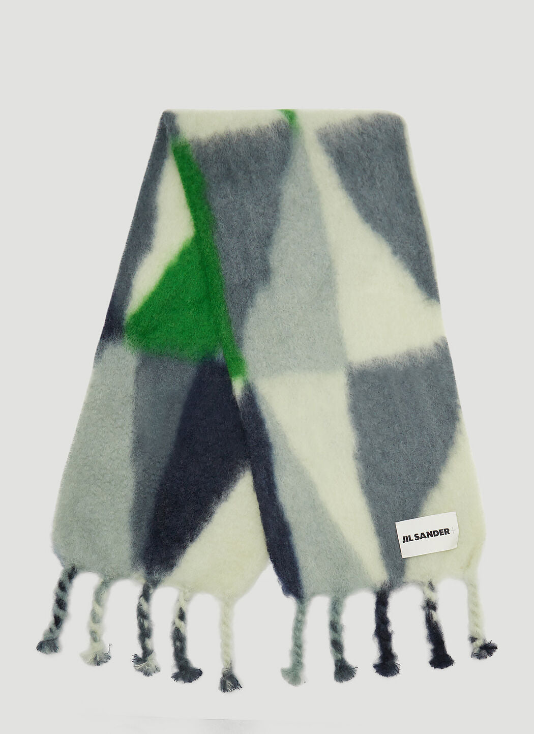 Jil Sander Geometric Mohair-Wool Scarf in Green