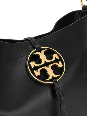 Tory Burch Miller Metal-Logo Slouchy Hobo Black