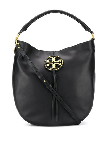 Tory Burch Miller Metal-Logo Slouchy Hobo Black
